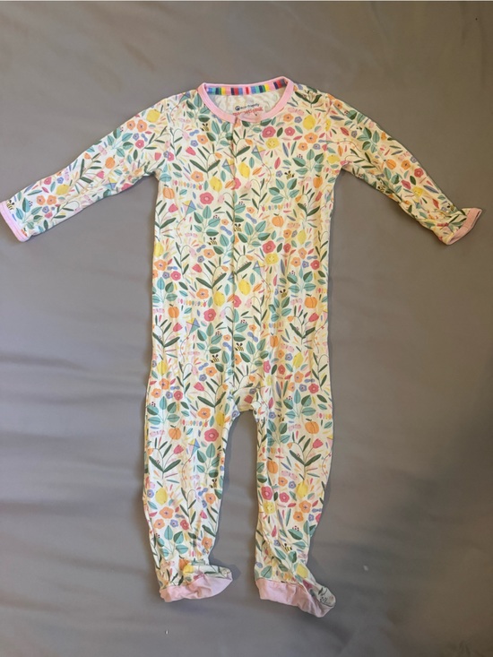 Magnetic Me Other - Magnetic Me Floral Footed Baby One-Piece - Pink Trim, Pastel Multi